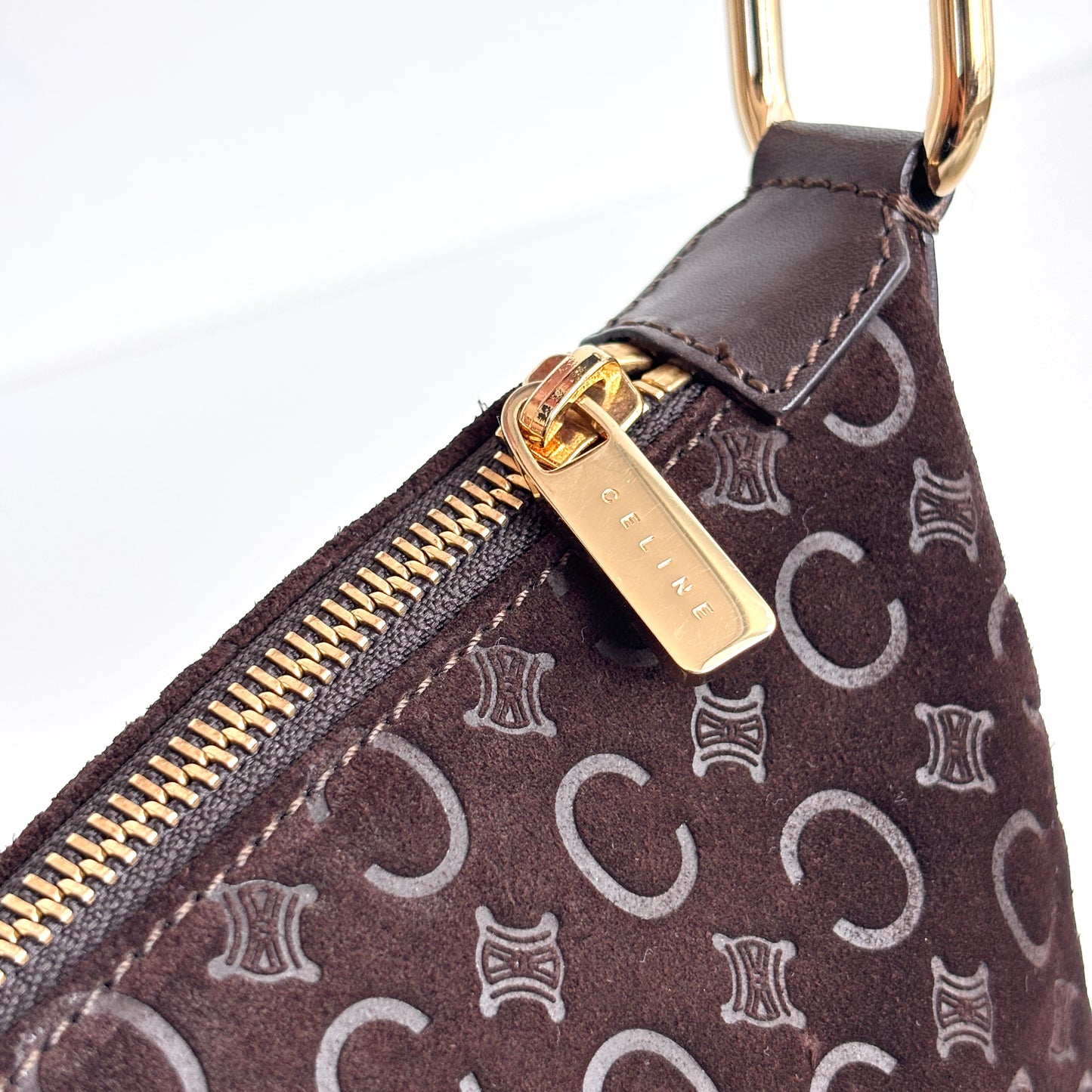 CELINE Macadam Suede Shoulder Bag Brown