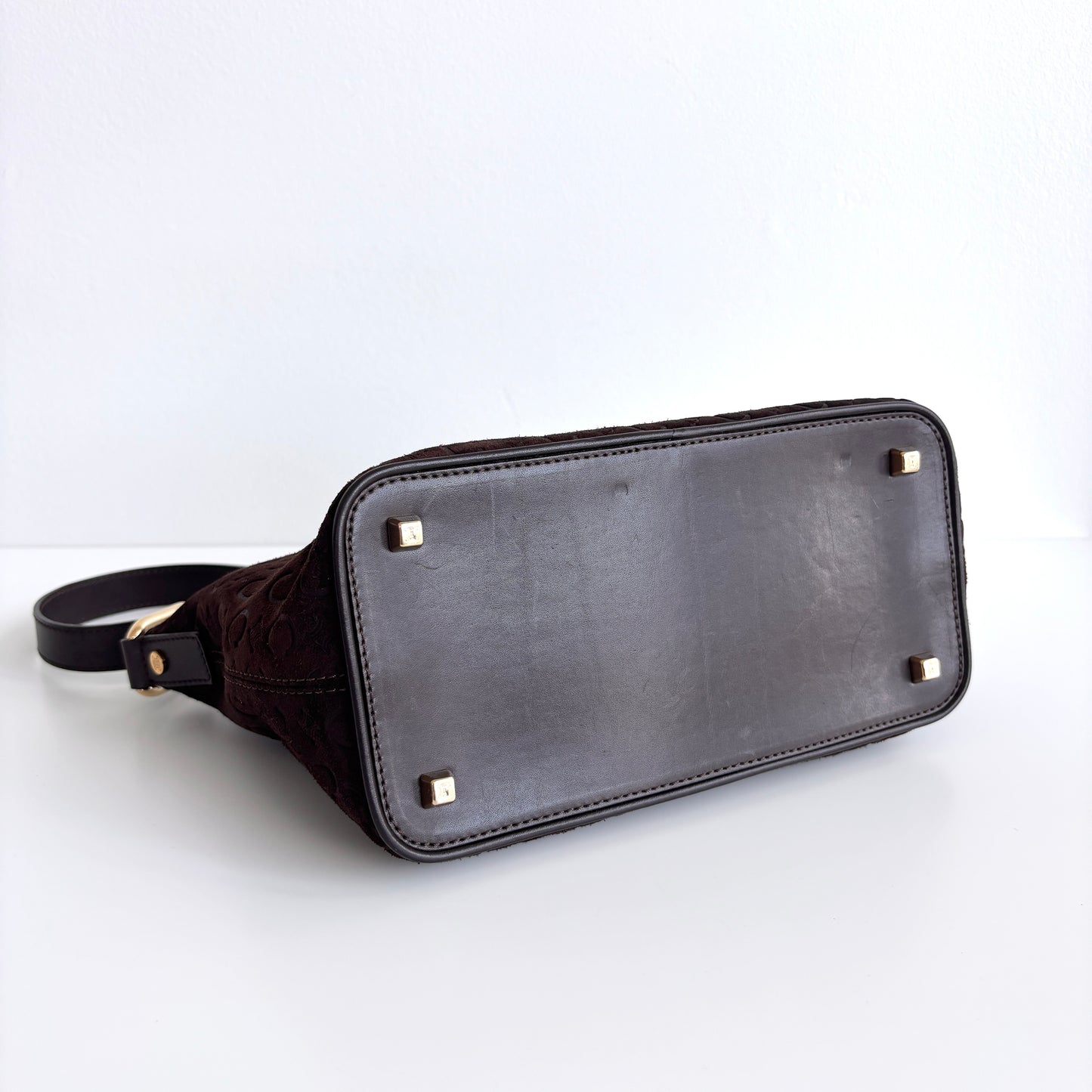 CELINE Macadam Suede Shoulder Bag Brown