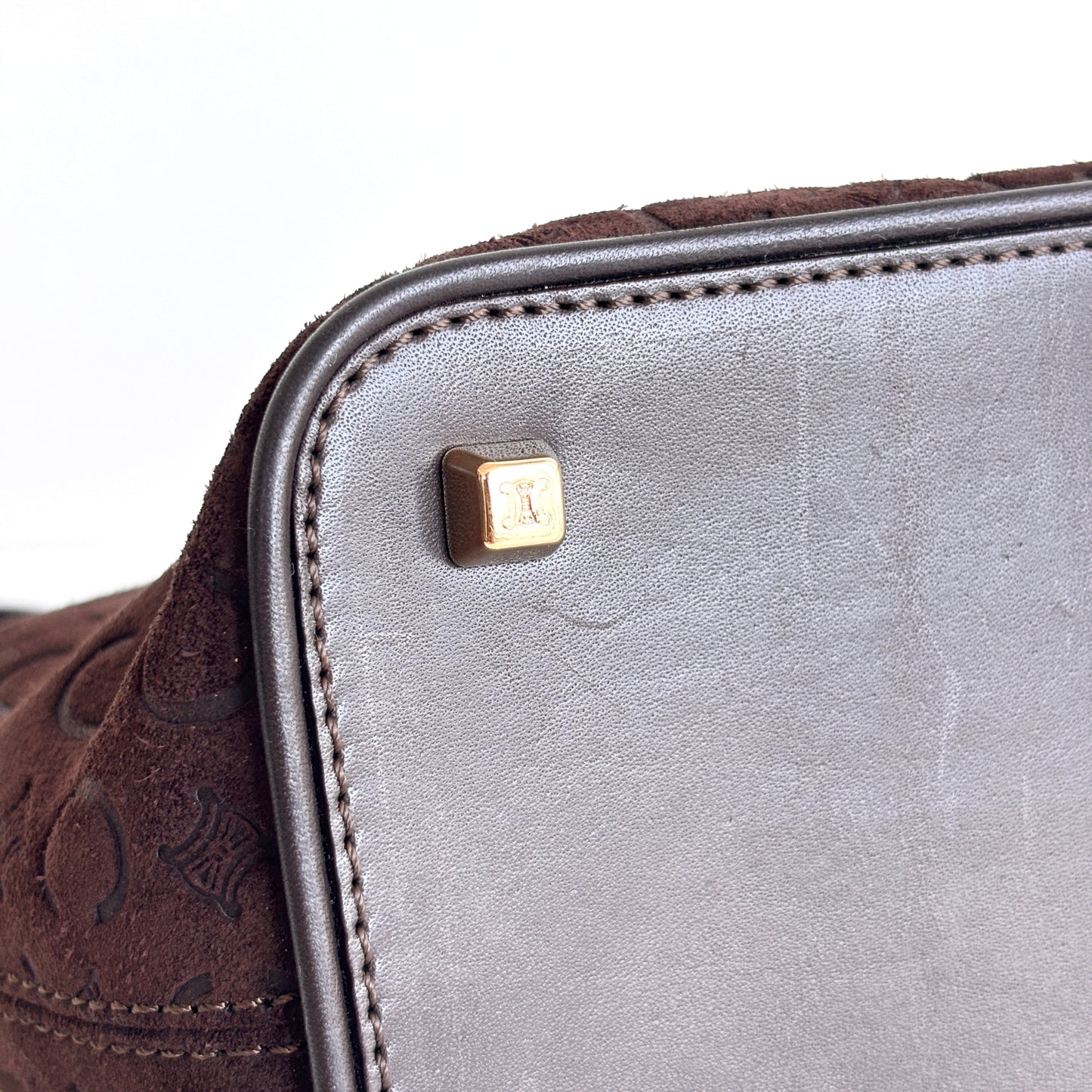 CELINE Macadam Suede Shoulder Bag Brown