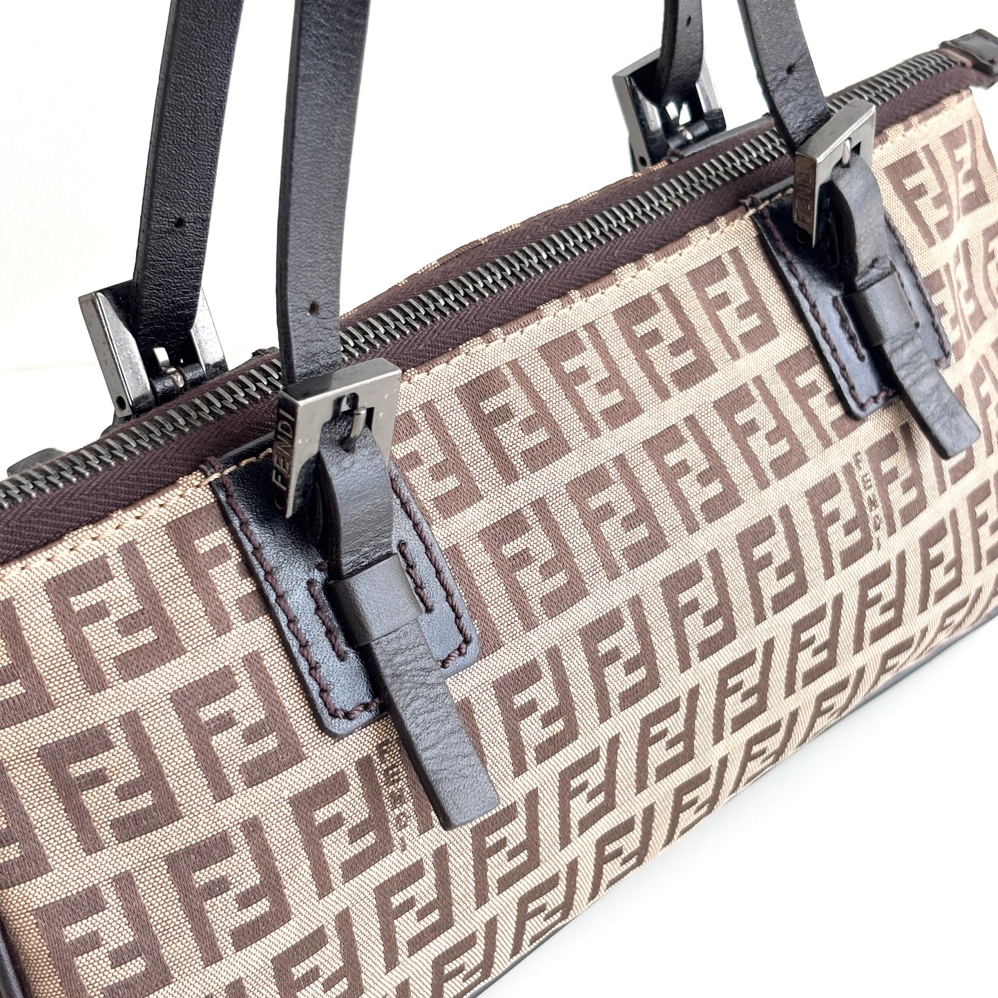 FENDI Zucchino Canvas Mini Shoulder Bag Brown