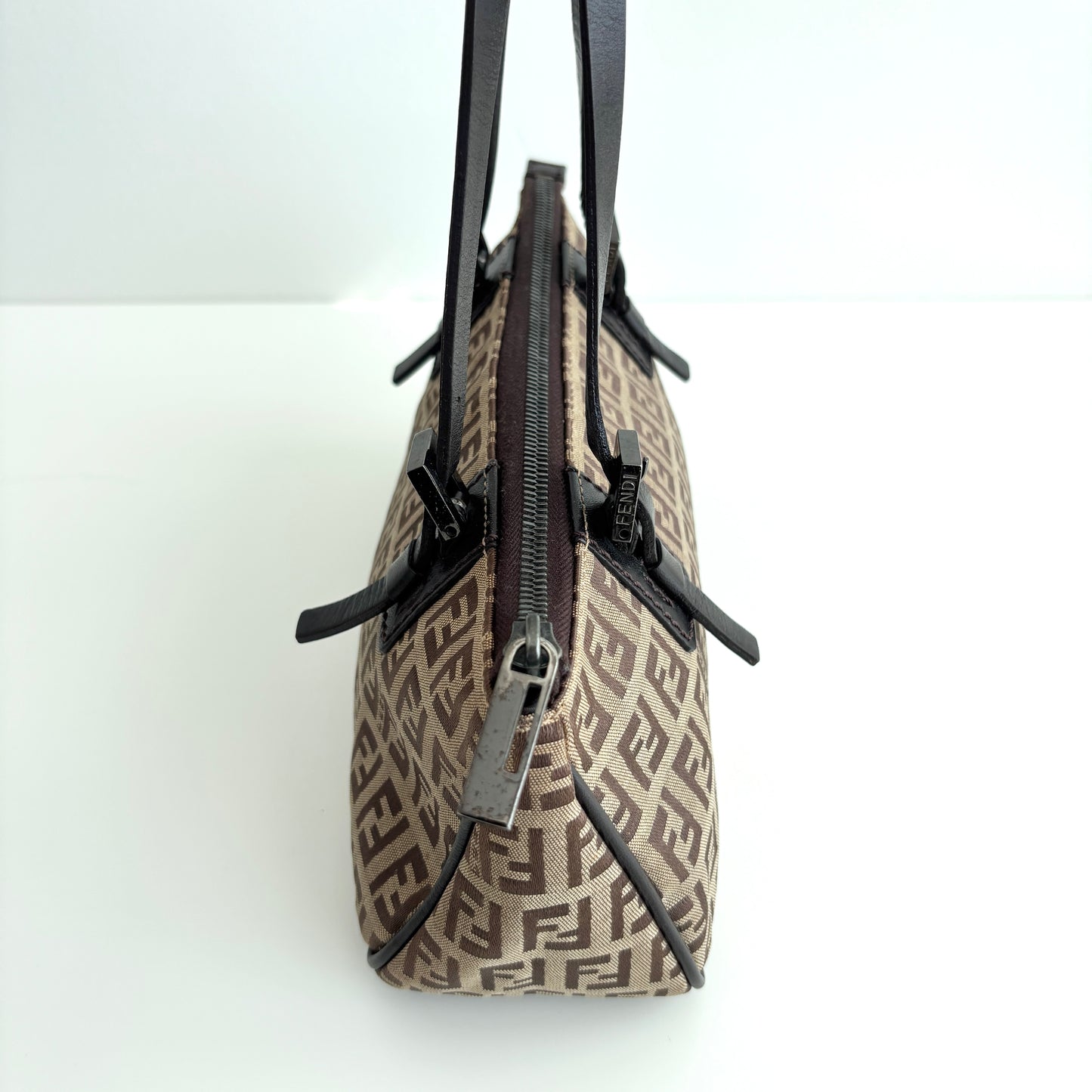 FENDI Zucchino Canvas Mini Shoulder Bag Brown