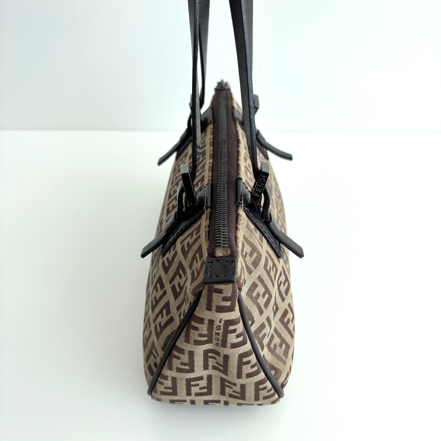 FENDI Zucchino Canvas Mini Shoulder Bag Brown