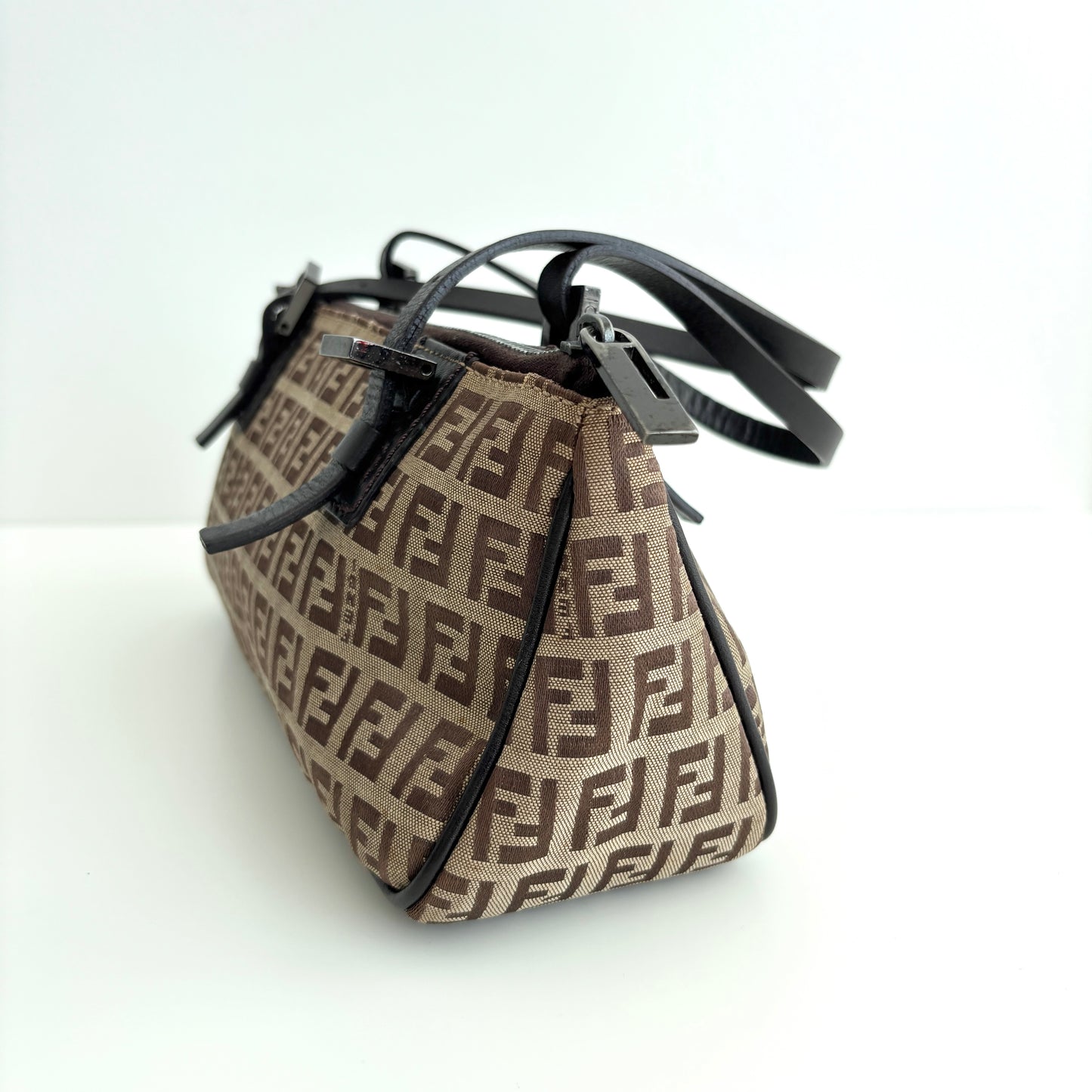 FENDI Zucchino Canvas Mini Shoulder Bag Brown