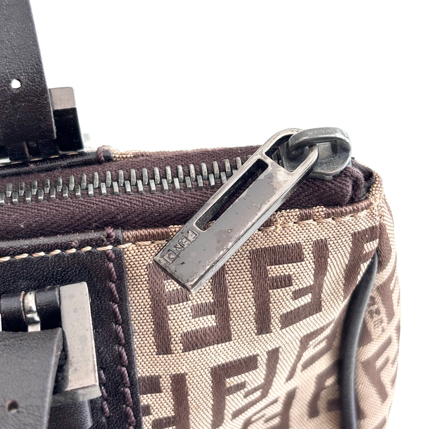 FENDI Zucchino Canvas Mini Shoulder Bag Brown