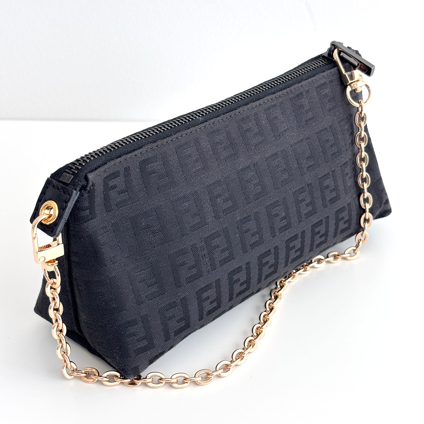 FENDI Zucchino Canvas Pouch Black
