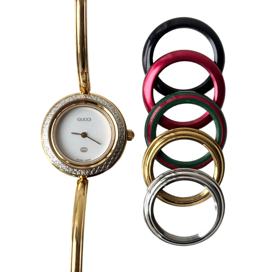 GUCCI Change Bezel Watch Bangle + 6 Bezels (Rare)