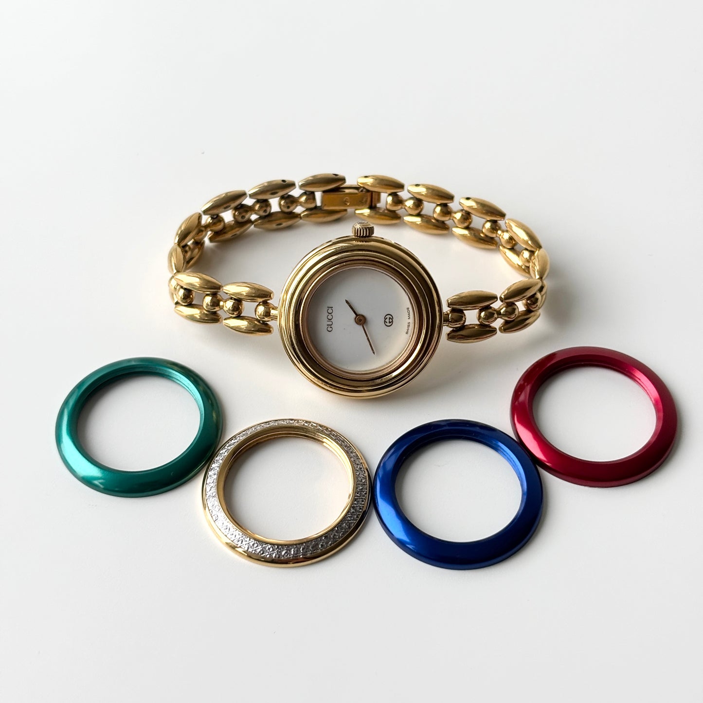 GUCCI Change Bezel Watch Rice Link + 5 Bezels (Rare)