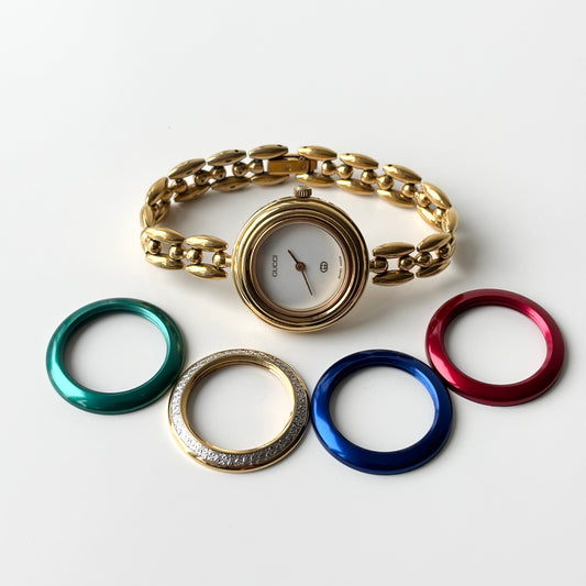 GUCCI Change Bezel Watch Rice Link + 5 Bezels (Rare)