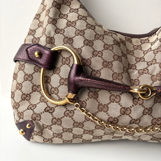 GUCCI Monogram Canvas Horsebit Bag Purple