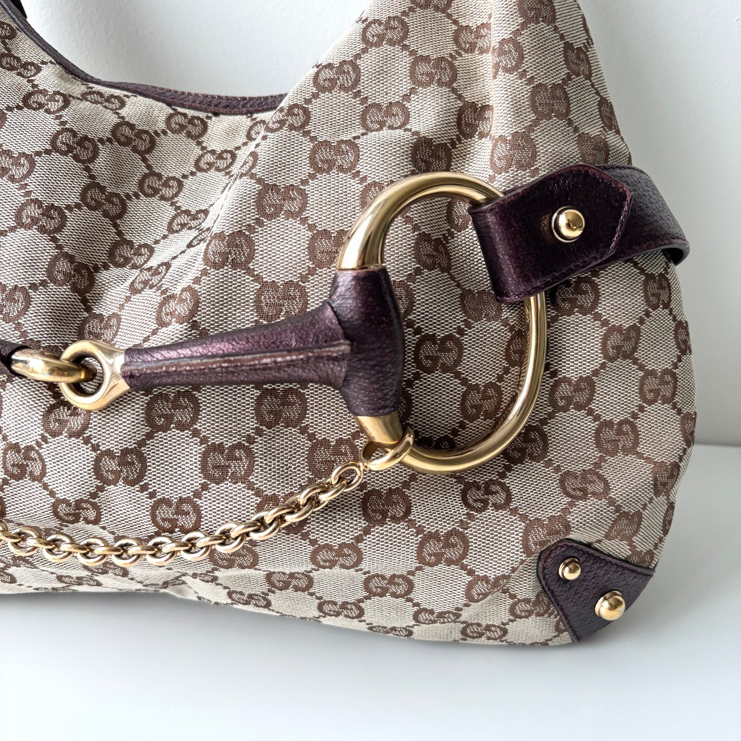 GUCCI Monogram Canvas Horsebit Bag Purple
