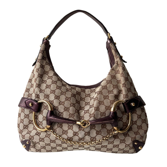 GUCCI Monogram Canvas Horsebit Bag Purple