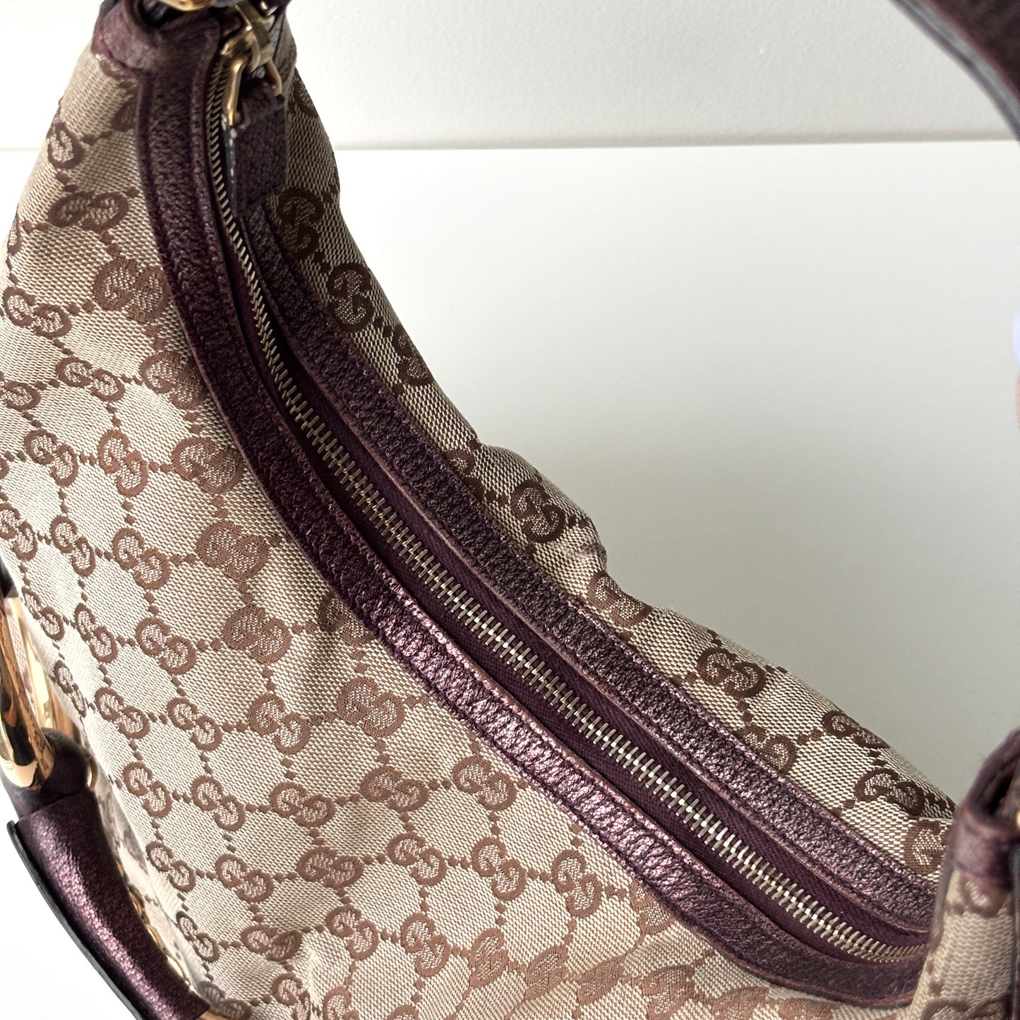 GUCCI Monogram Canvas Horsebit Bag Purple