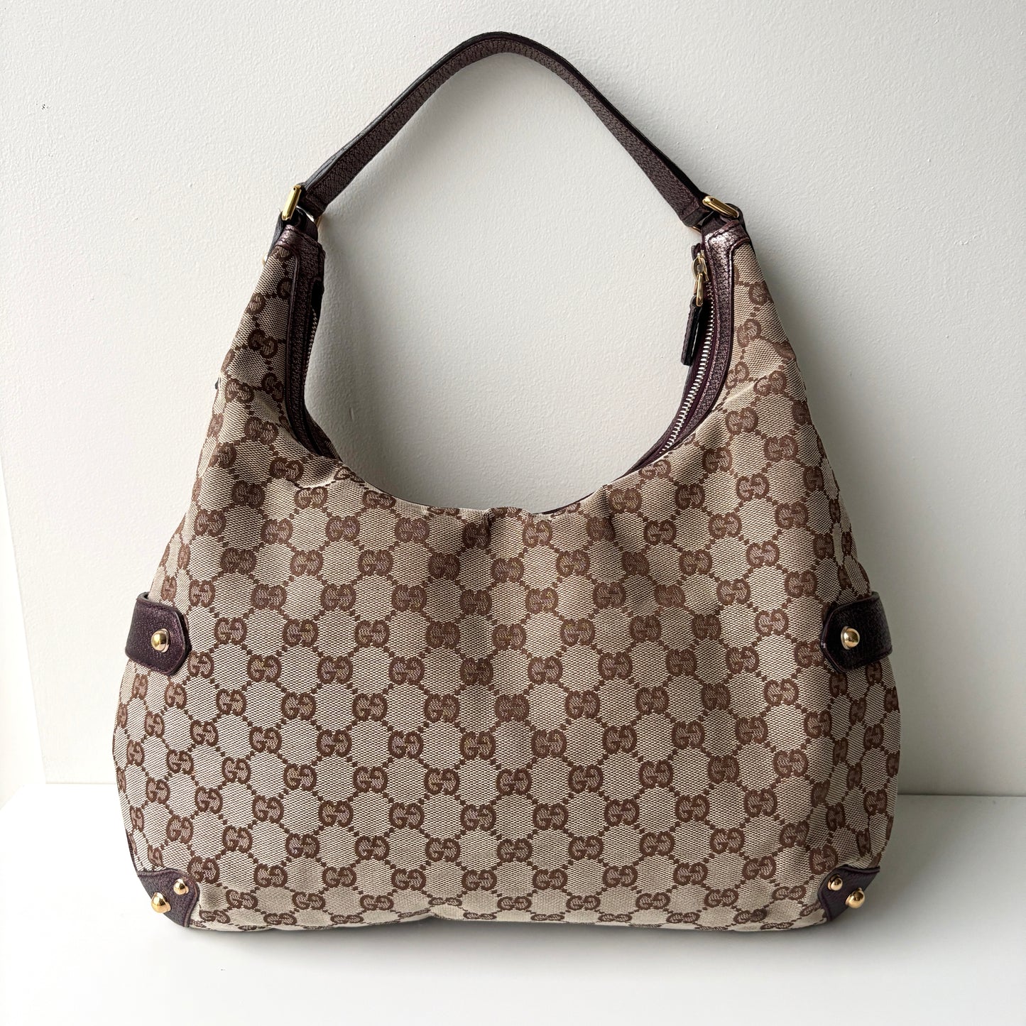GUCCI Monogram Canvas Horsebit Bag Purple