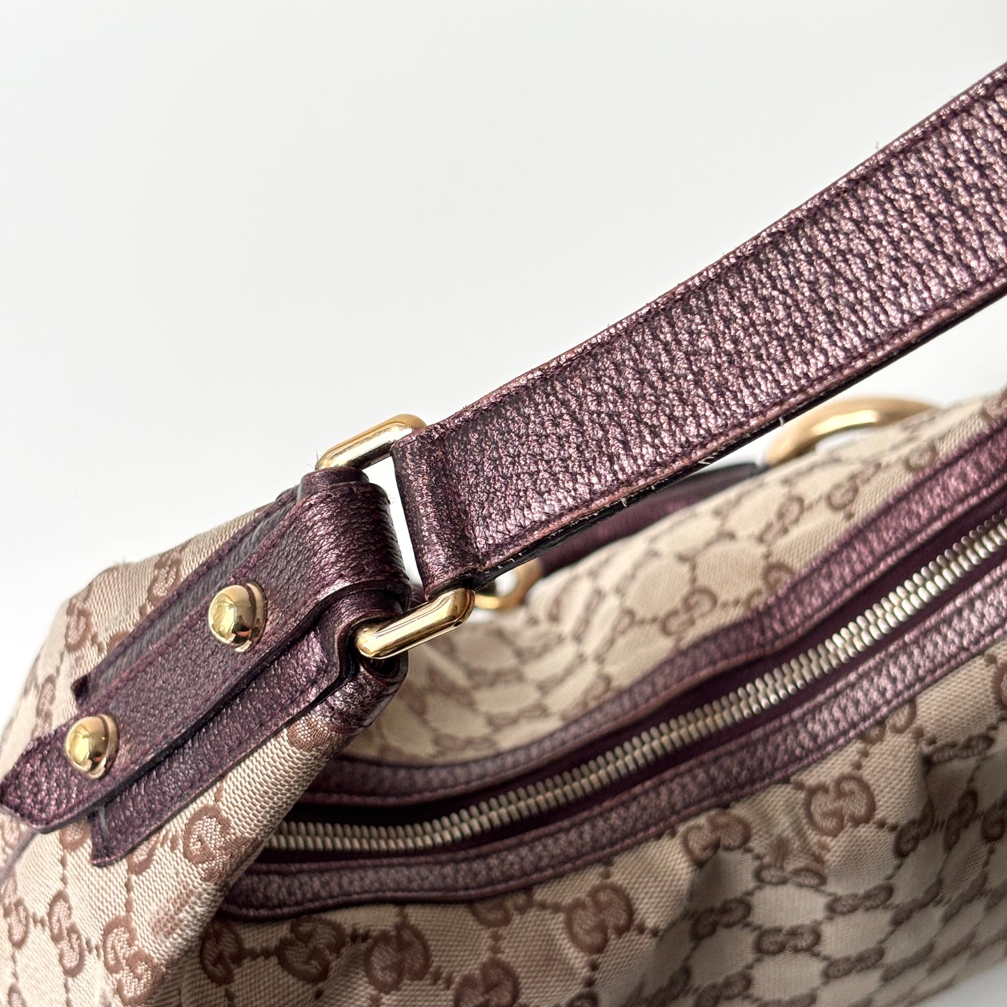 GUCCI Monogram Canvas Horsebit Bag Purple