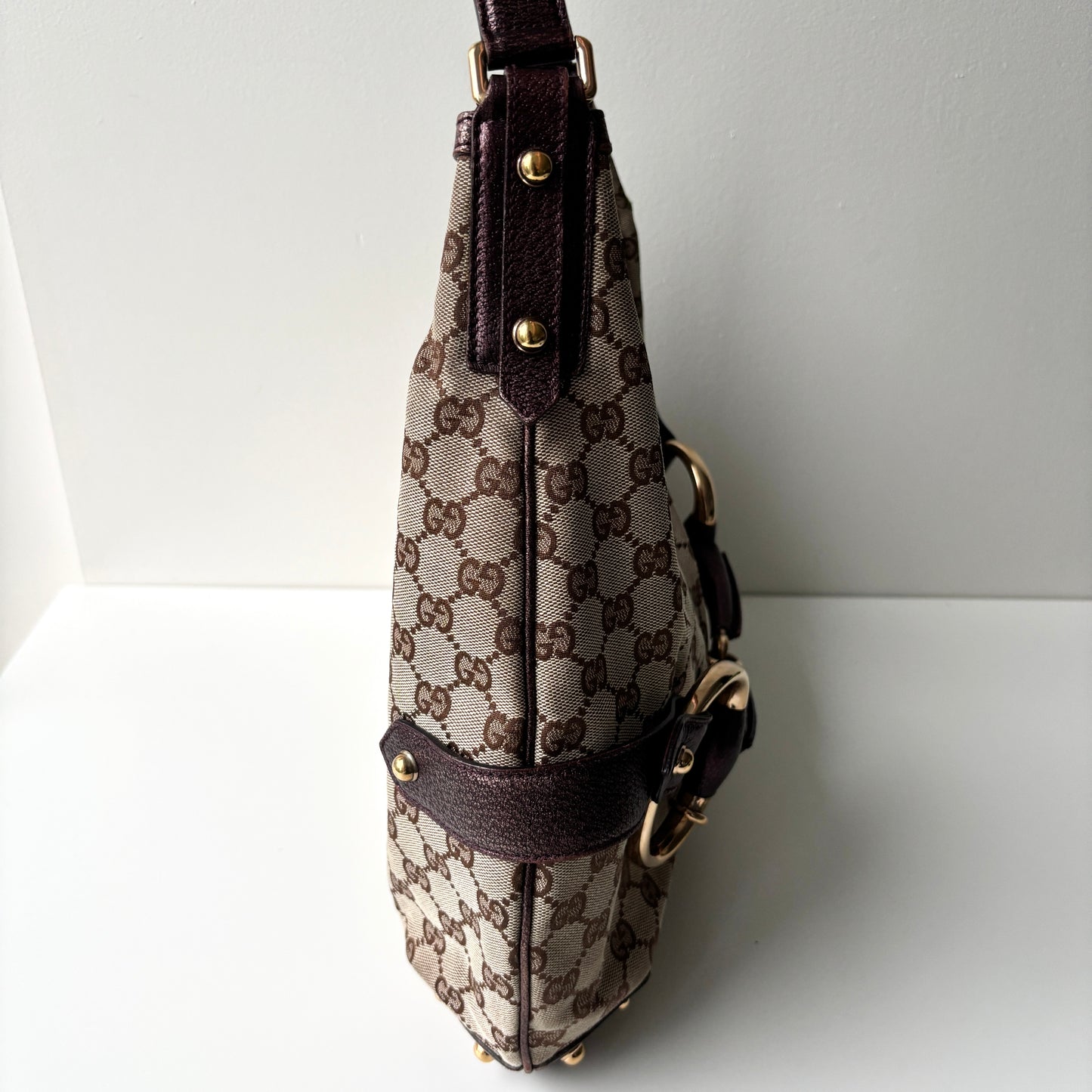 GUCCI Monogram Canvas Horsebit Bag Purple