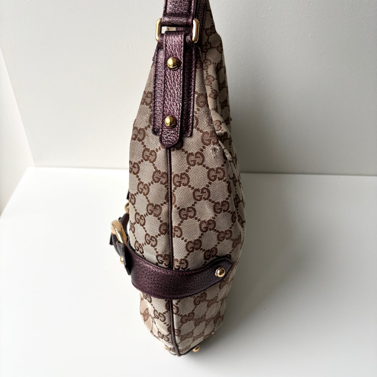 GUCCI Monogram Canvas Horsebit Bag Purple