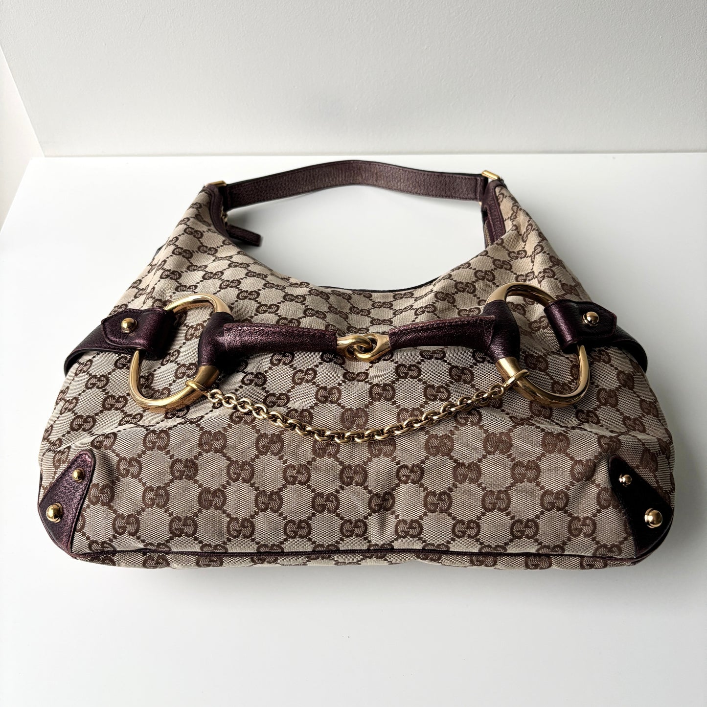 GUCCI Monogram Canvas Horsebit Bag Purple