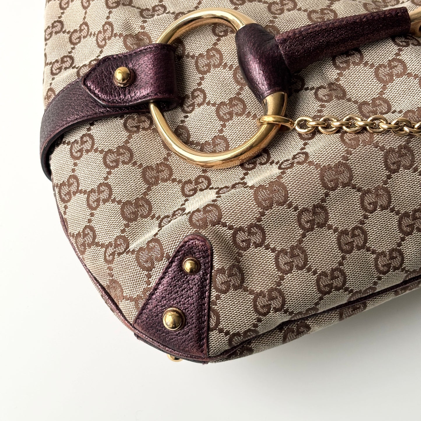 GUCCI Monogram Canvas Horsebit Bag Purple