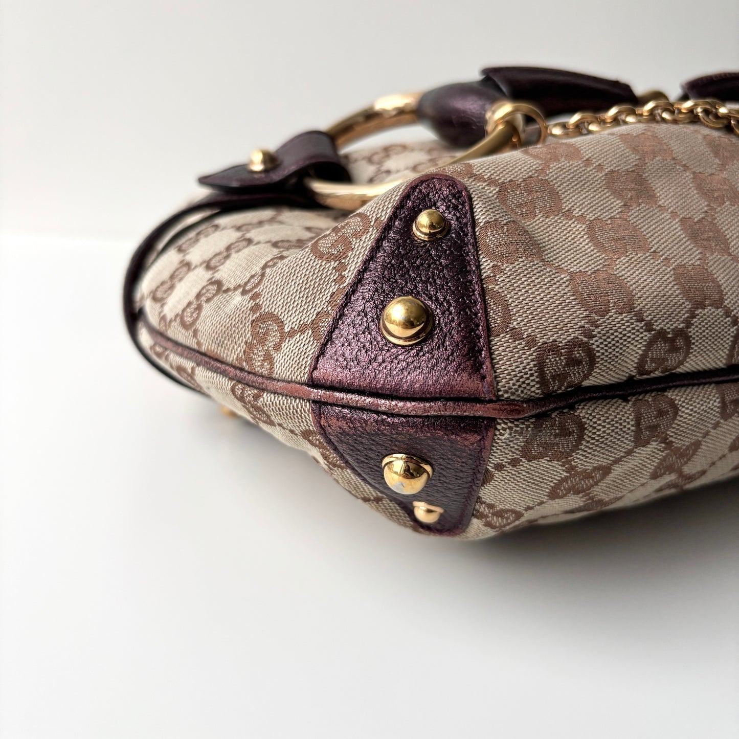 GUCCI Monogram Canvas Horsebit Bag Purple