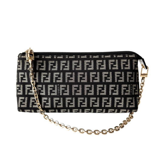 FENDI Zucchino Monogram Canvas Pouch Gray