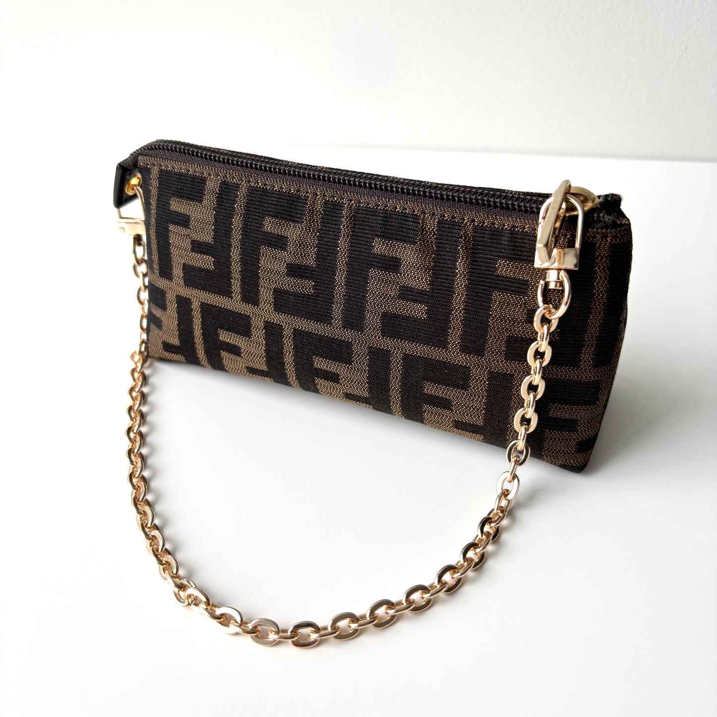 FENDI Zucca Monogram Canvas Mini Pouch Brown