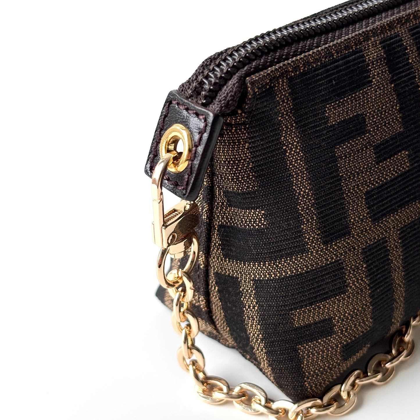 FENDI Zucca Monogram Canvas Mini Pouch Brown