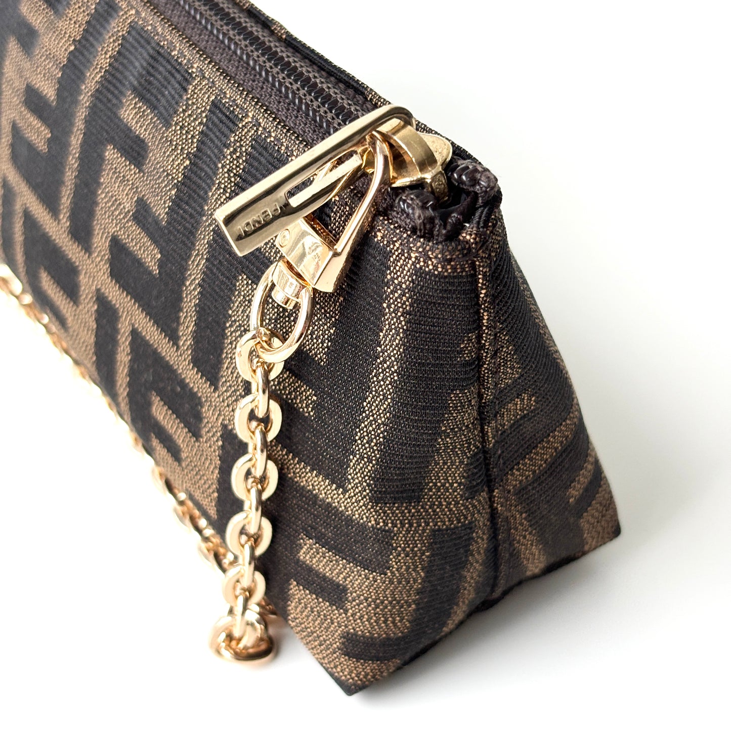 FENDI Zucca Monogram Canvas Mini Pouch Brown