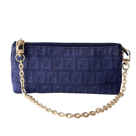 FENDI Zucchino Monogram Canvas Mini Pouch Blue
