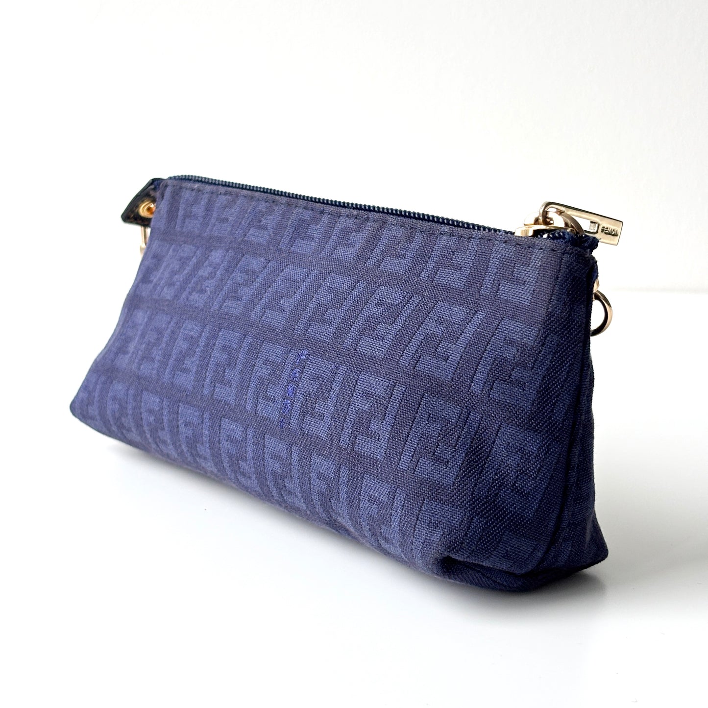 FENDI Zucchino Monogram Canvas Mini Pouch Blue