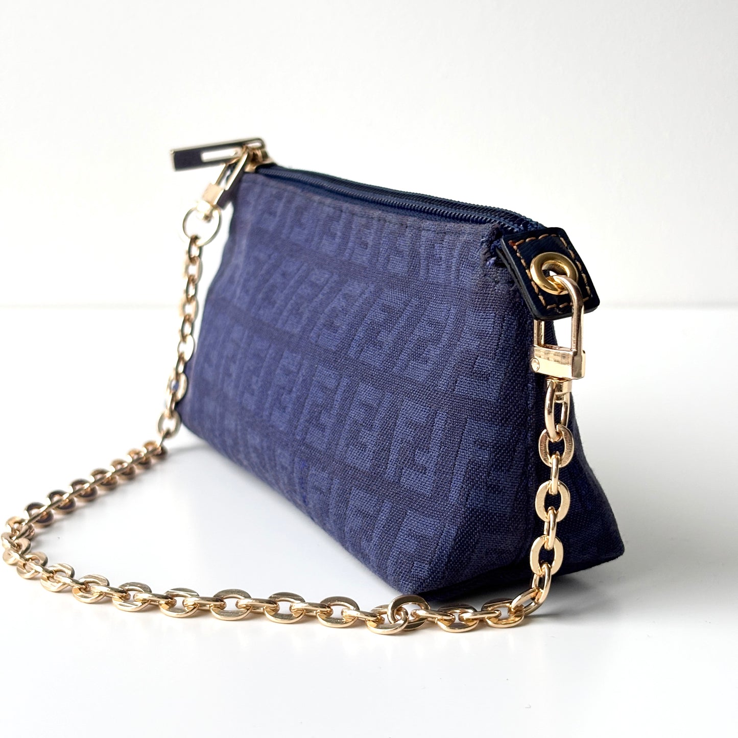 FENDI Zucchino Monogram Canvas Mini Pouch Blue