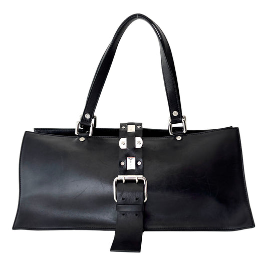 CELINE Metal Plate Buckle Leather Bag Black