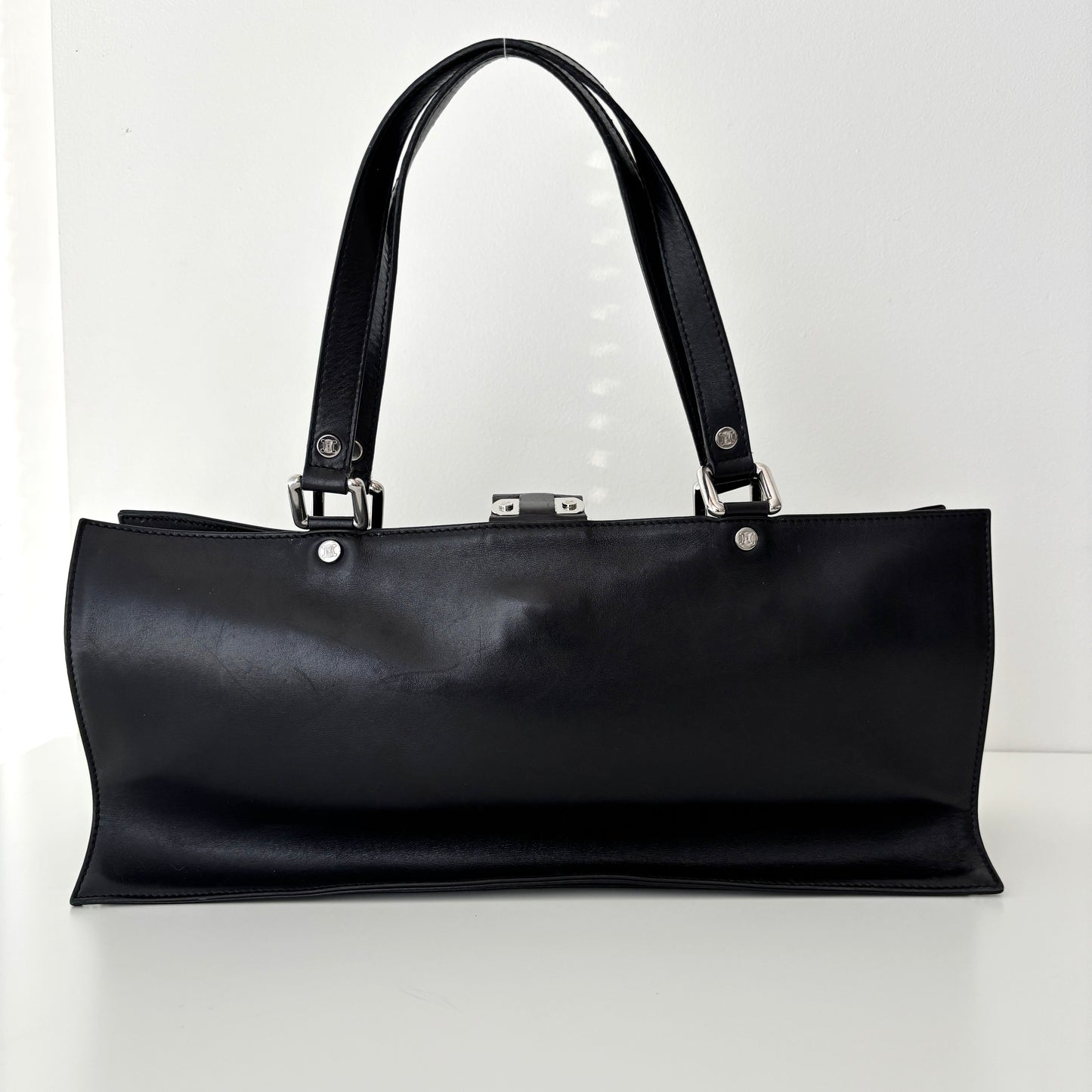 CELINE Metal Plate Buckle Leather Bag Black
