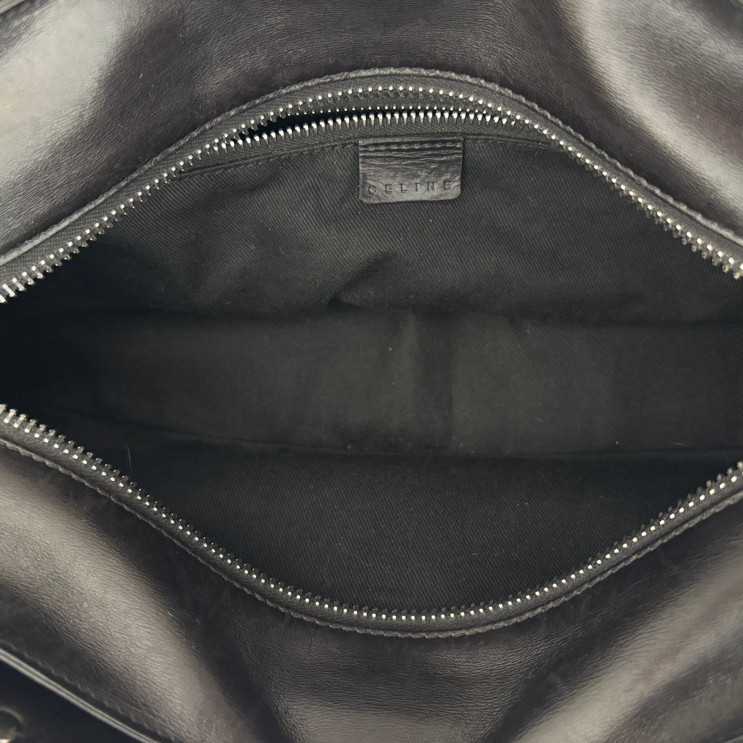 CELINE Metal Plate Buckle Leather Bag Black