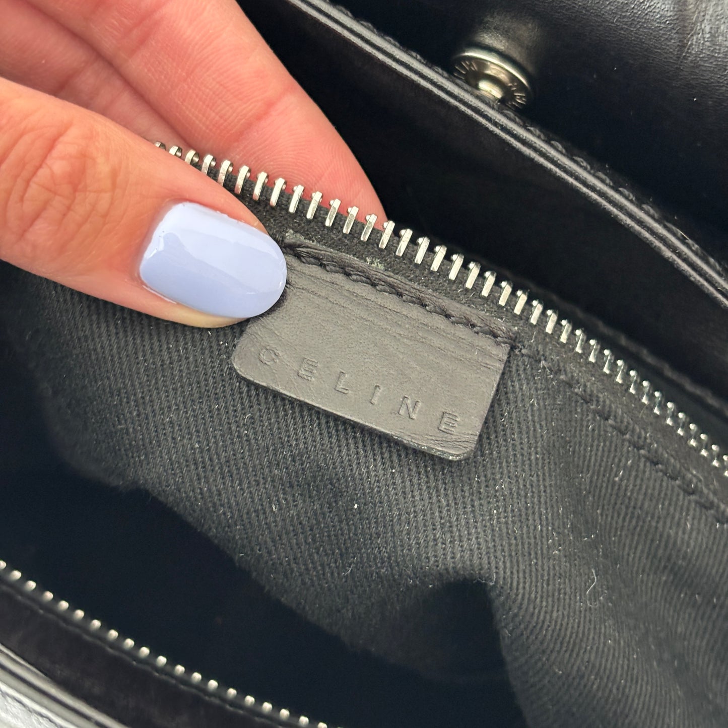 CELINE Metal Plate Buckle Leather Bag Black