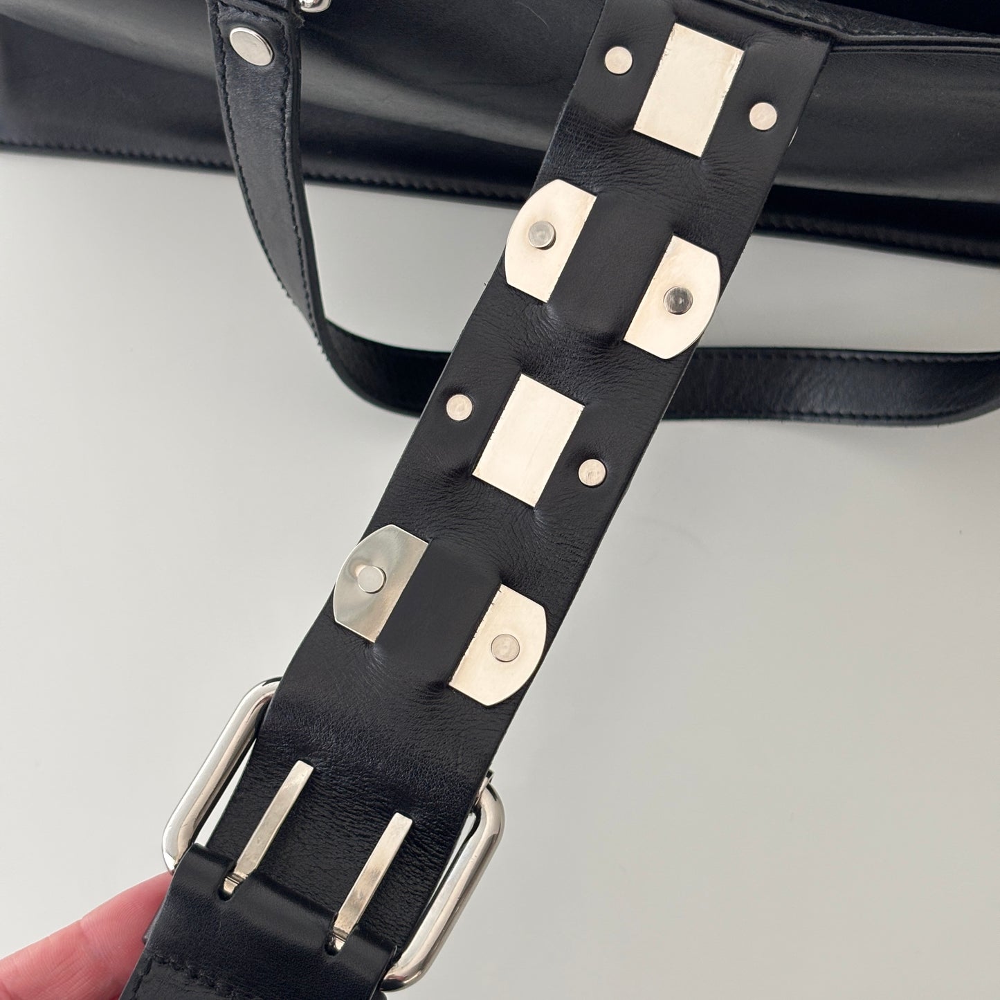 CELINE Metal Plate Buckle Leather Bag Black