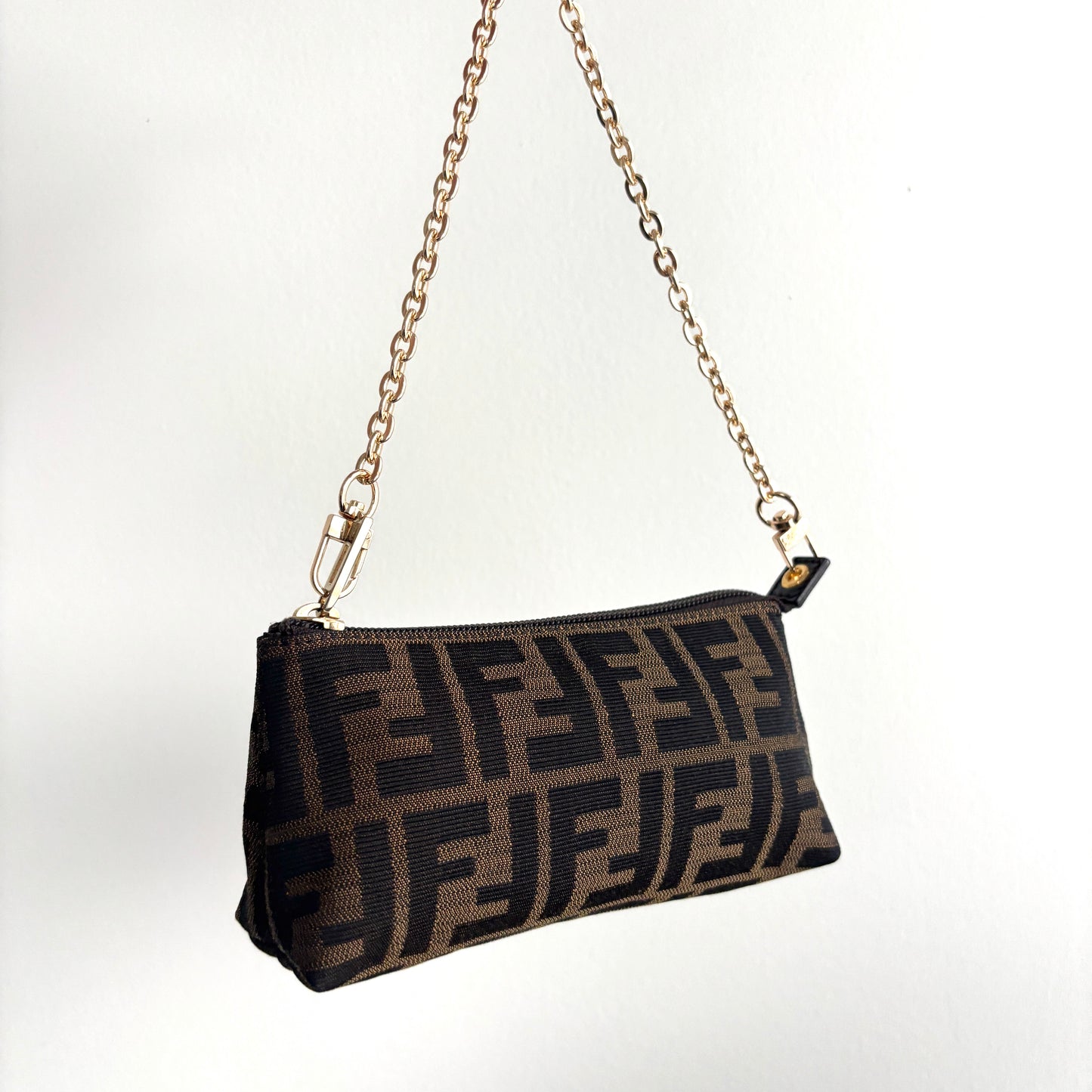 FENDI Zucca Monogram Canvas Mini Pouch Brown