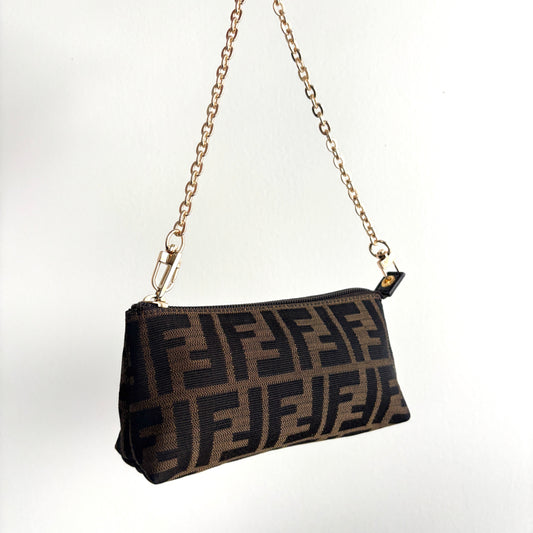 FENDI Zucca Monogram Canvas Mini Pouch Brown