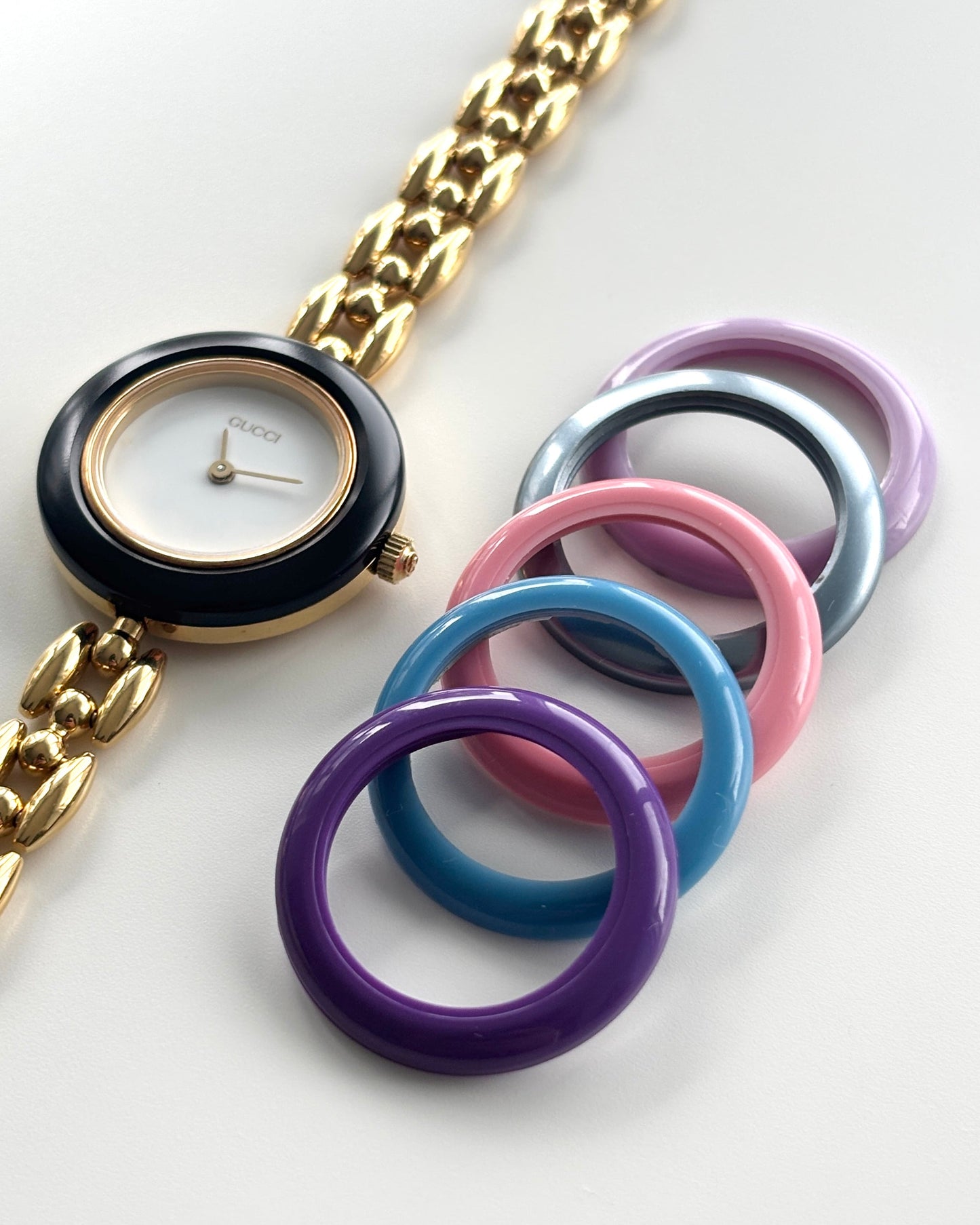 GUCCI Change Bezel Watch Rice Link + 6 Bezels