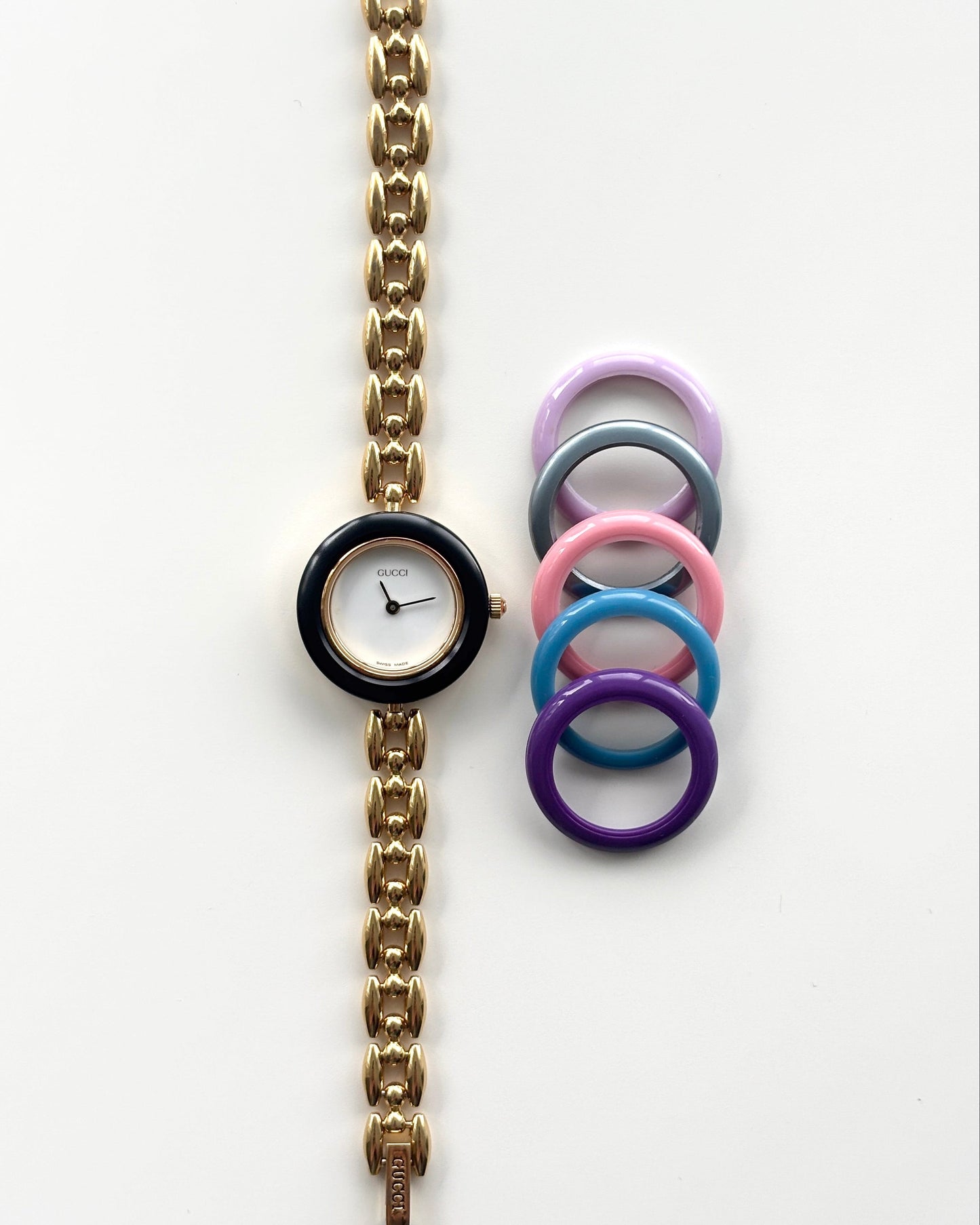 GUCCI Change Bezel Watch Rice Link + 6 Bezels