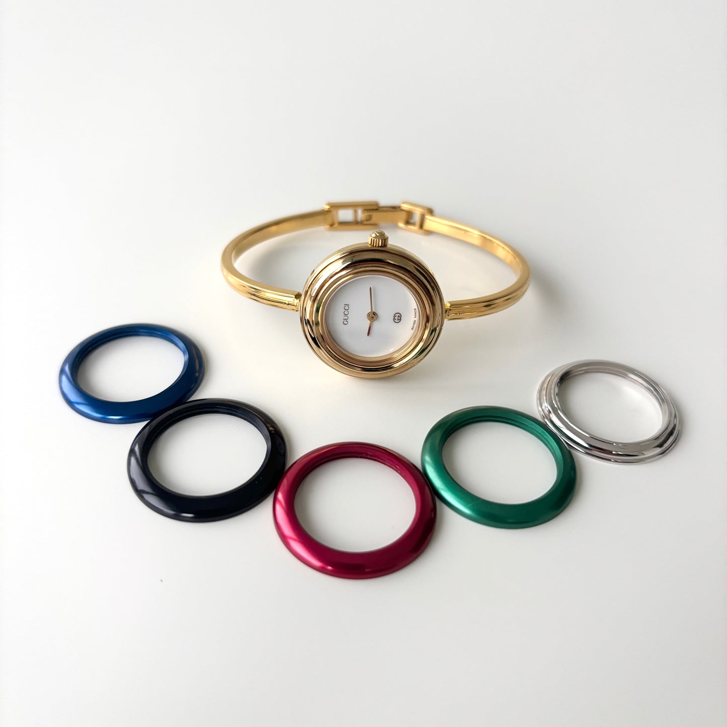 GUCCI Change Bezel Watch Bangle Box Set + 6 Bezels