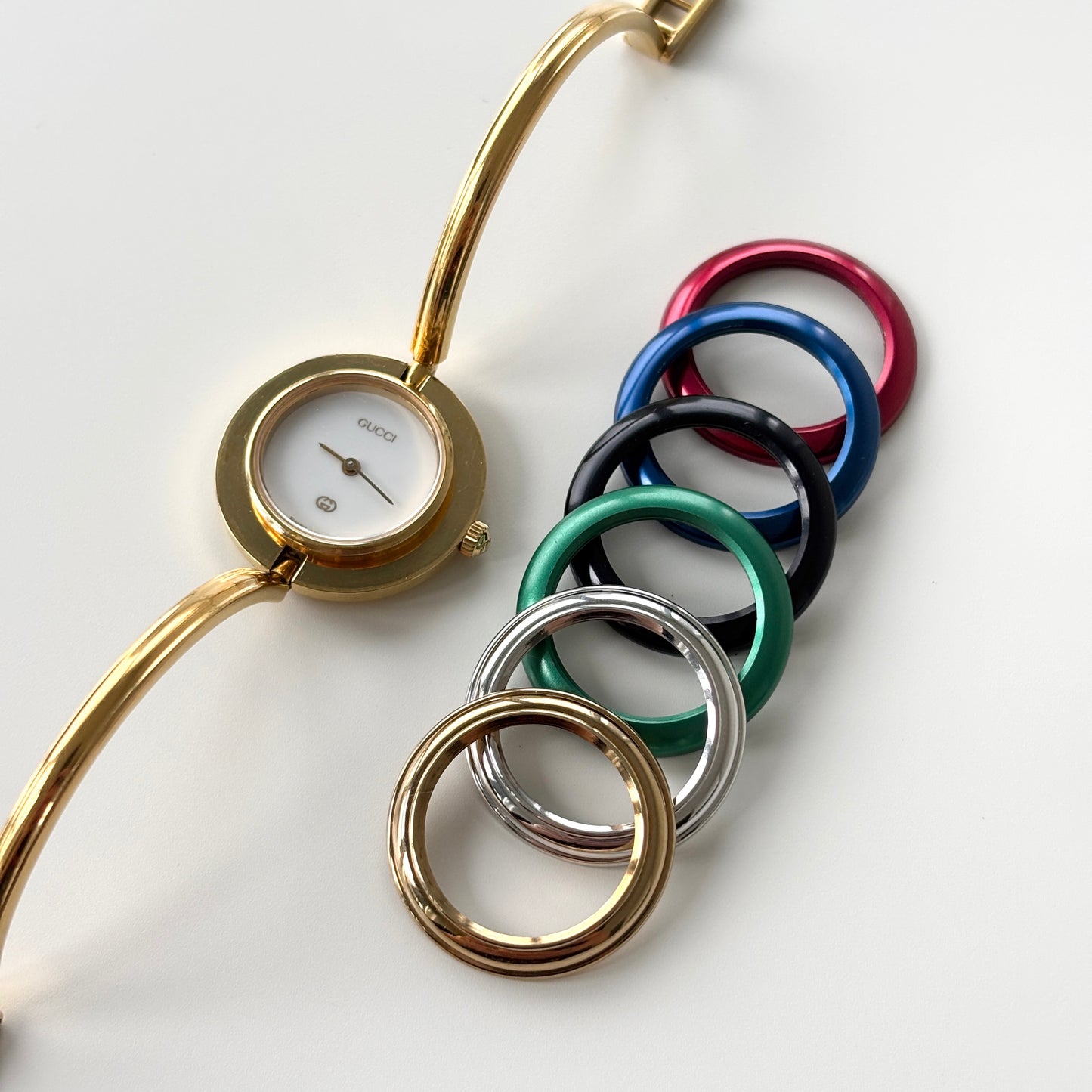 GUCCI Change Bezel Watch Bangle Box Set + 6 Bezels