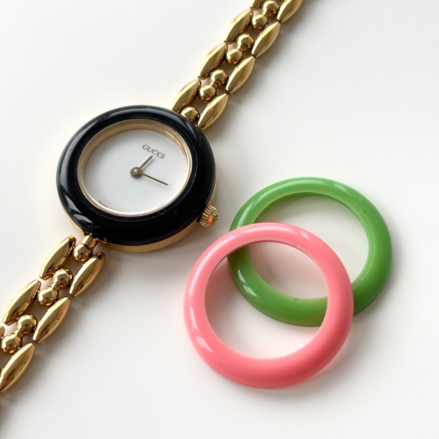 GUCCI Change Bezel Watch Rice Link + 3 Bezels