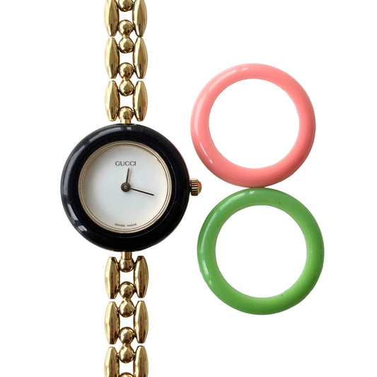 GUCCI Change Bezel Watch Rice Link + 3 Bezels