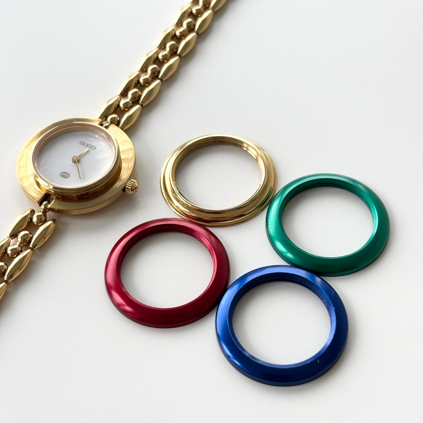 GUCCI Change Bezel Watch Rice Link + 4 Bezels