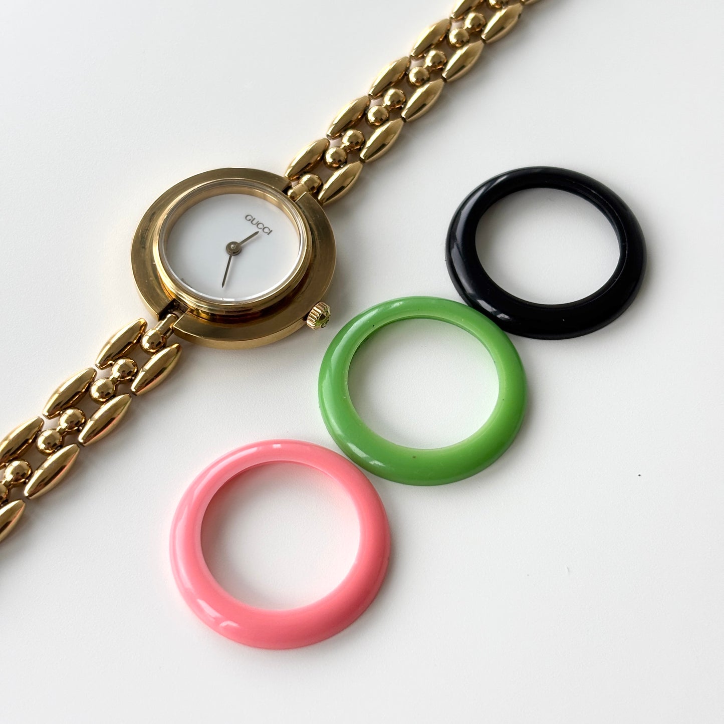 GUCCI Change Bezel Watch Rice Link + 3 Bezels
