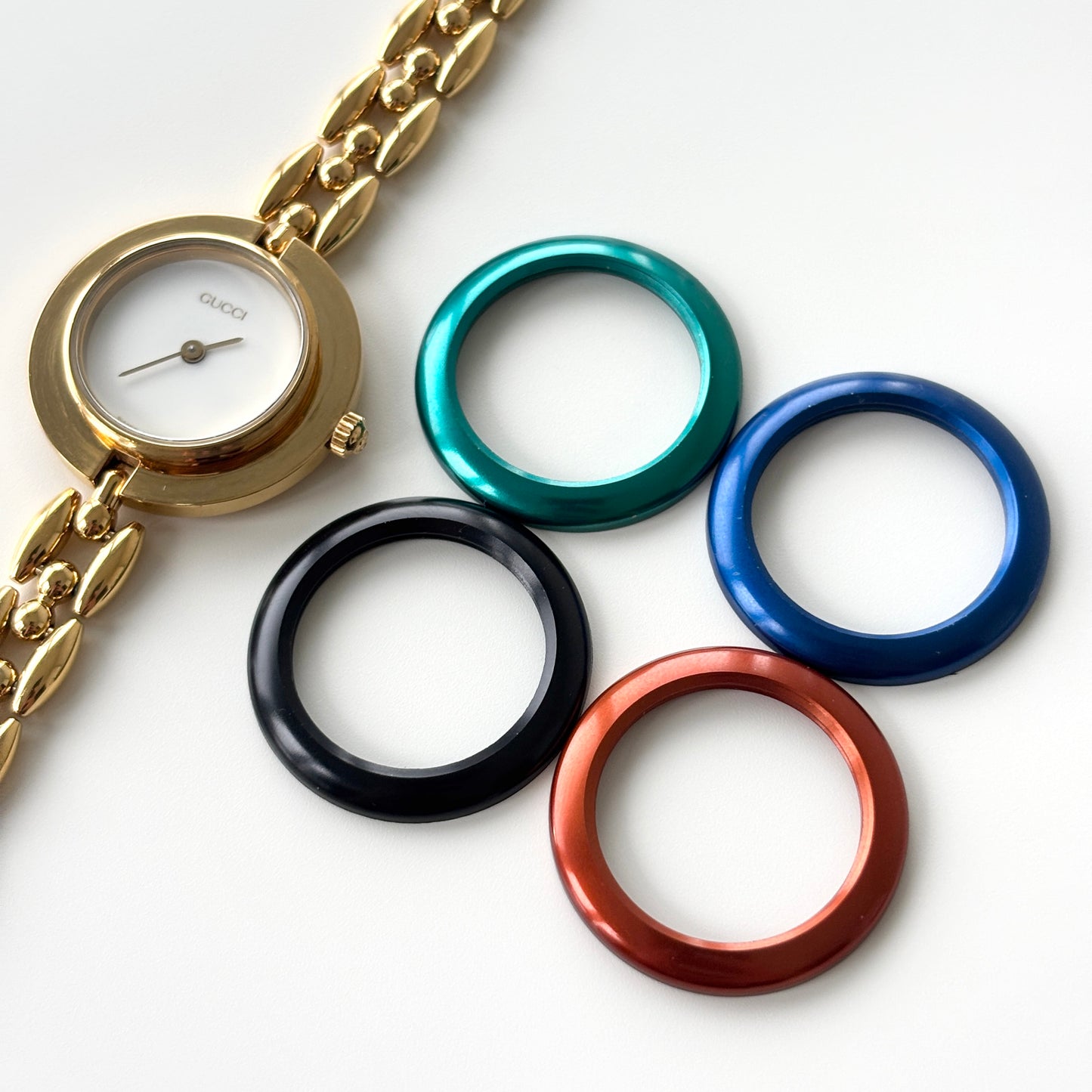 GUCCI Change Bezel Watch Rice Link + 4 Bezels