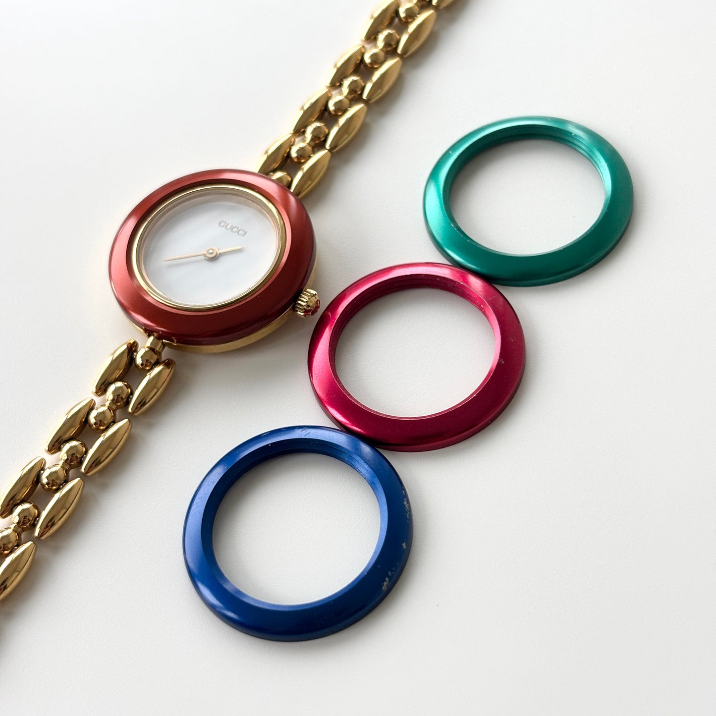 GUCCI Change Bezel Watch Rice Link + 4 Bezels
