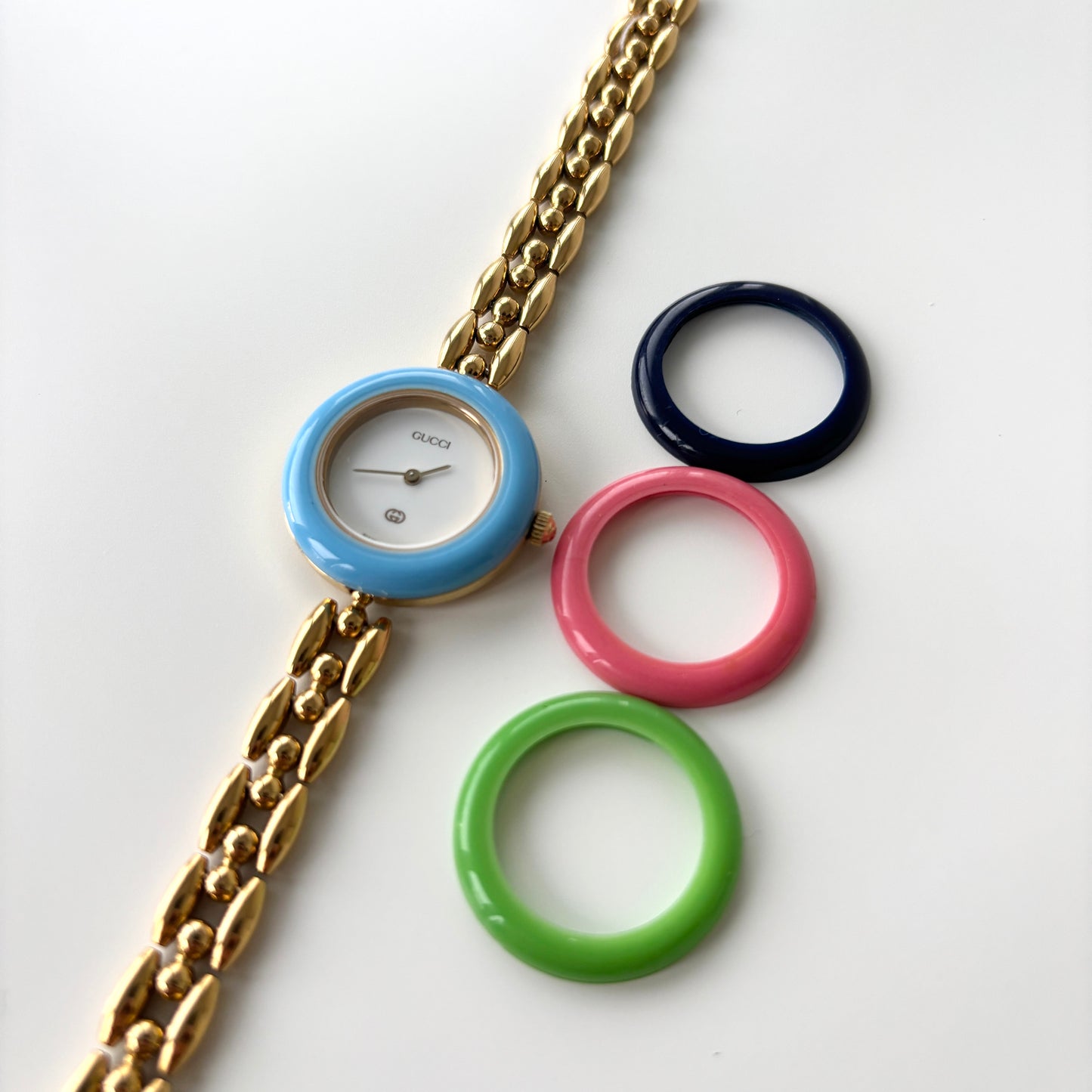 GUCCI Change Bezel Watch Rice Link + 4 Bezels