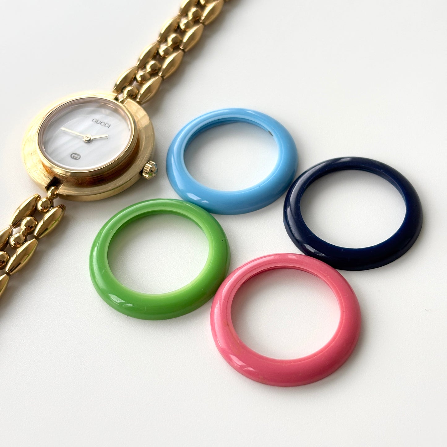 GUCCI Change Bezel Watch Rice Link + 4 Bezels