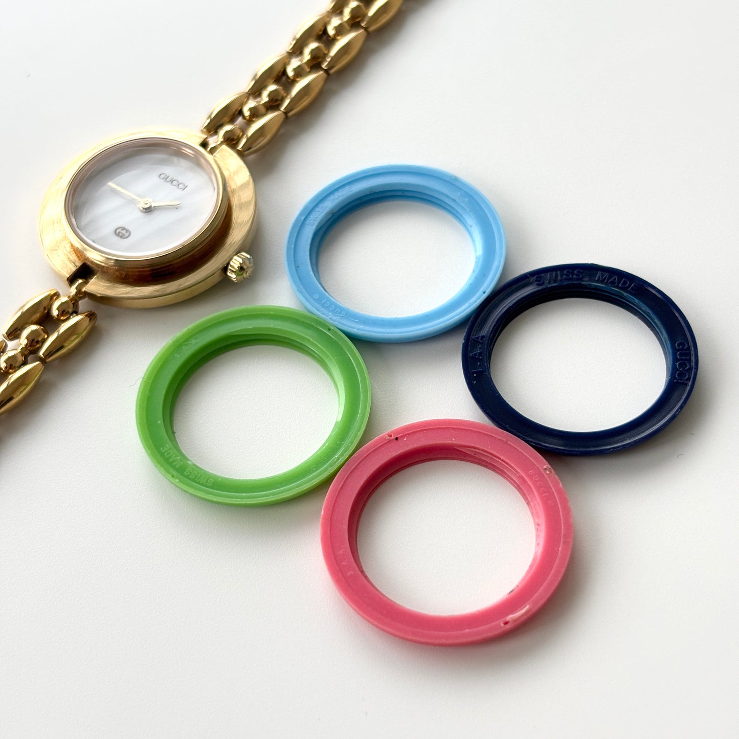 GUCCI Change Bezel Watch Rice Link + 4 Bezels